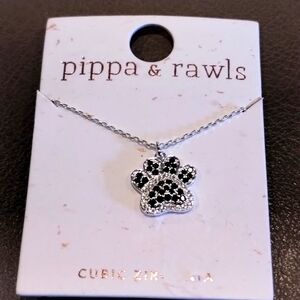 Silver Dog Necklace Cubic Zirconia Paw Print Necklace NWT